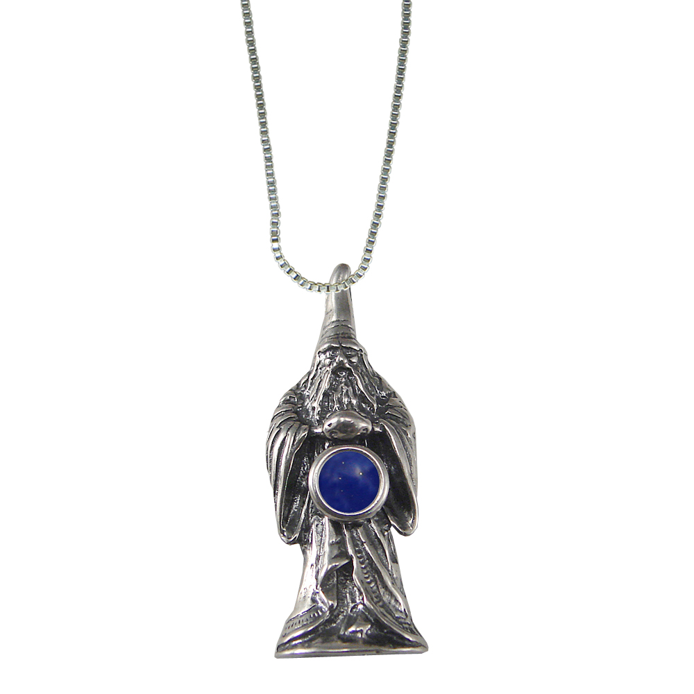 Sterling Silver Wizard of Olde Pendant With Lapis Lazuli Magic Orb